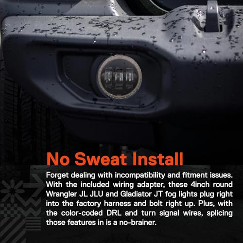 TRUE MODS 60W 4 Inch LED Fog Lights for 2018-2026 Jeep Wrangler JL Sport - size: JL/JT Plastic Sport Bumper, style: Halo + Turn Signal | White