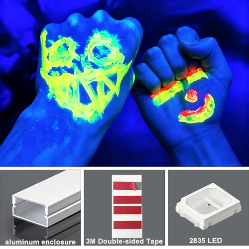 395nm UV Black Light Bar 2 Pack, 9.5 Inch Dimmable Blacklight LED Bar with Aluminum Housing, USB Powered UV Light Strip for Glow Party, Fluorescent Poster, Body Paint, Halloween Decorations
