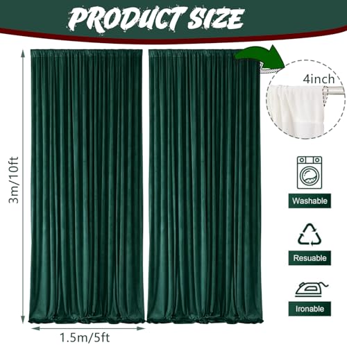 Hunnmingre 2 Pcs 5 X10 ft Velvet Curtains Backdrop Drapes, Dark Green | Wrinkle Free Silky, Velvet Wedding Backdrop Drapes, Photo Curtains for Parties Birthday Baby Shower Photography Background - color: Dark Green