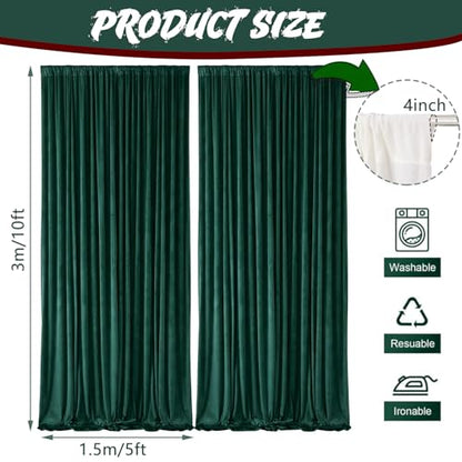Hunnmingre 2 Pcs 5 X10 ft Velvet Curtains Backdrop Drapes, Dark Green | Wrinkle Free Silky, Velvet Wedding Backdrop Drapes, Photo Curtains for Parties Birthday Baby Shower Photography Background - color: Dark Green