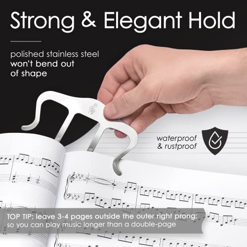 Stelle & Hegen Piano Book Holder - Music Book Clip, Sheet Music Holder | Stainless steel music page holder for piano, keyboard, guitar and violin; treble clef design, gift for piano players - style: Classic Edition