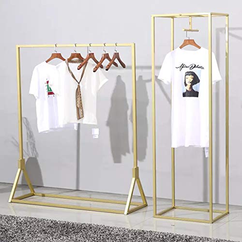 Modern Simple Heavy Duty Metal Rolling Garment Rack with Wheel,Retail Display Clothing Rack, Single Rod Floor-Standing Hangers Clothes Shelves (Gold Square Tube A, 39 L) - color: Gold Square Tube A, size: 39 L