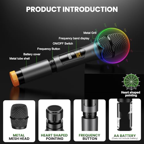 Wireless Microphone System Cordless Dynamic Mic UHF Dual Channel Wireless Handheld Microphone with Echo Bluetooth Volume Control for Karaoke Singing Church for Amplifier Speaker Mixer - size: 2 Channel UHF Cordless Handheld Dynamic Mic