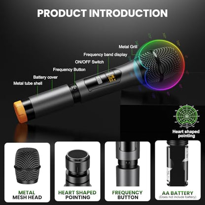 Wireless Microphone System Cordless Dynamic Mic UHF Dual Channel Wireless Handheld Microphone with Echo Bluetooth Volume Control for Karaoke Singing Church for Amplifier Speaker Mixer - size: 2 Channel UHF Cordless Handheld Dynamic Mic