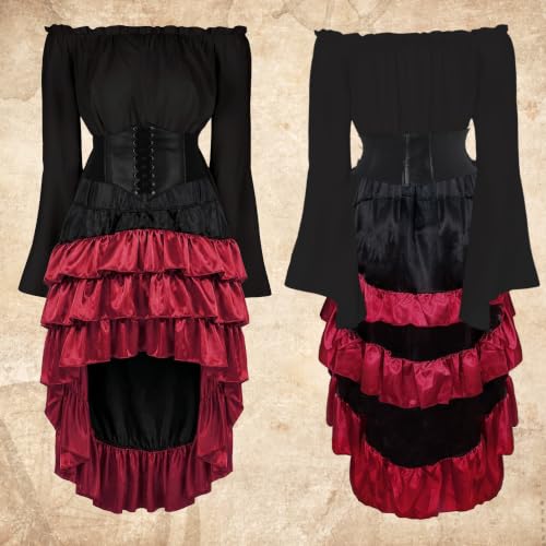Pirate Costume Women Outfits Renaissance Halloween Costume | Also dress up for Steampunk / Renaissance/ Gypsy Costume - color: Black, size: Medium