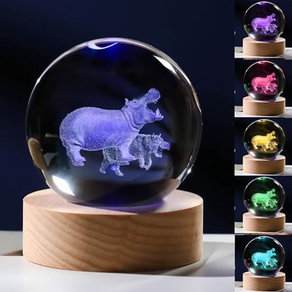 3D Hippopotamus Gifts for Women Crystals Ball 60mm - Hippopotamus Figurines Decor Glass Animals Figurine Hippo Gifts Stuff for Room Birthday for Best Friend Lovers Keepsake Paperweight - style: Hippo