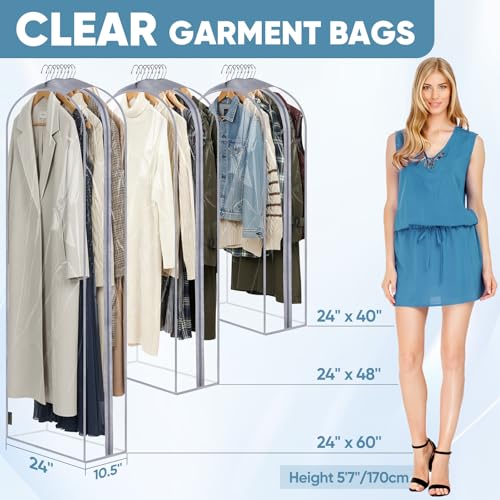 BALEINE 6PK Clear Garment Bags for Hanging Clothes, 48" Dress Suit Bag - color: Clear, size: 48" 10.5" Wide 6PK