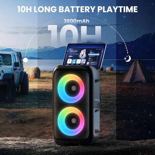Bluetooth Speaker with 2 Wireless Microphones - Big Party Speaker for Adults Kids Karaoke with Lights - Portable Rechargeable Floorstanding Speakers Support TWS/AUX/USB/TF Card for Home Party Gift - size: 2 Mics