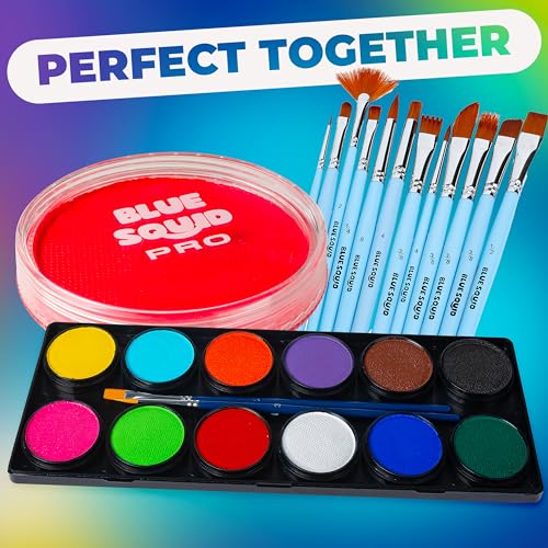 Blue Squid Face Paint Water Based Single Cake Professional Face Paint & Body Paint - Water Activated, Kids Adults Face Painting for Costume, Halloween Makeup, Cosplay - Neon Orange Red Face Paint 30g - color: Neon Orange Red