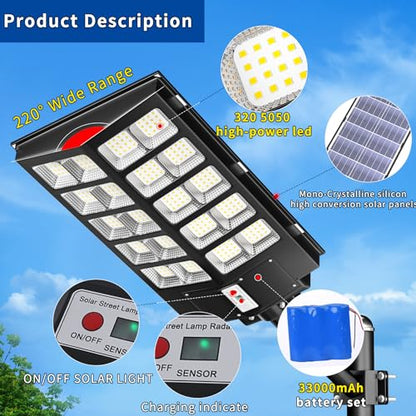 Ofuray Solar Street Lights Outdoor,Of-6000W Commercial Parking Lot Light | Solar Flood Light, LED Area Light with Motion Sensor, Dusk to Dawn, Remote Control for Security Lighting in Streets, Barns - size: XL