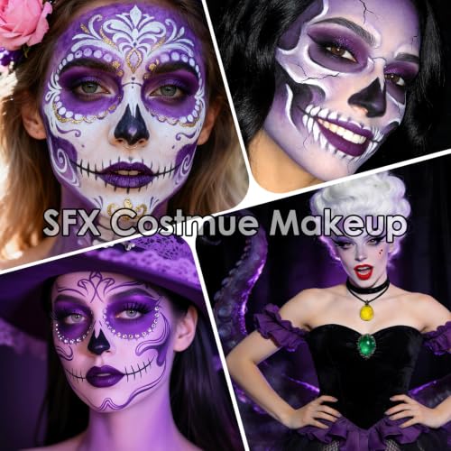 Water Based Cream Face Body Paint Palette, Halloween Makeup Paint (Purple) | Professional Water Activated Non-toxic Washable Face Paint for Adults, Halloween Carnival Cosplay, SFX Theater Makeup - color: Purple