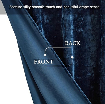 Chezmoi Collection Lux Navy Blue Crushed Velvet Curtains 2 Panel Set - 84 inches Long Room Darkening Luxury Distressed Velvet Rod Pocket Window Drapes for Living Room Bedroom 50" W x 84" L - color: Navy Blue