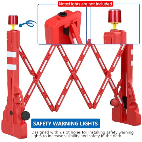 RELIANCER Expandable 7.41ft Safety Barricade,Retractable Security Barrier Water Filled Weighted Base,Adjustable Traffic Barricades,Outdoor Crowd Control Barriers,Driveway Isolation Gate,Garden Fence - color: Red