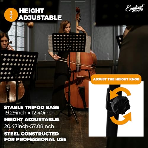 Professional Music Stand – Adjustable Folding Steel Sheet Music Stand – Portable Metal Stand Ideal for Musicians, Pianists, Violinists, Guitarists & Music Students
