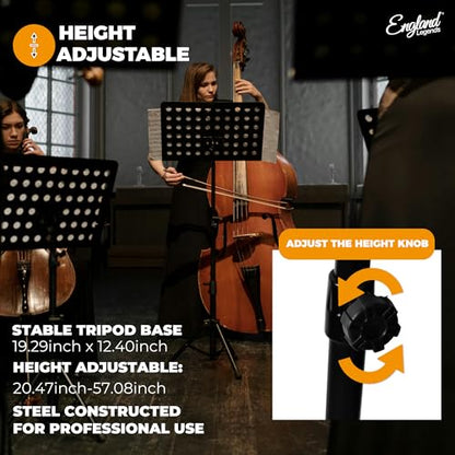 Professional Music Stand – Adjustable Folding Steel Sheet Music Stand – Portable Metal Stand Ideal for Musicians, Pianists, Violinists, Guitarists & Music Students