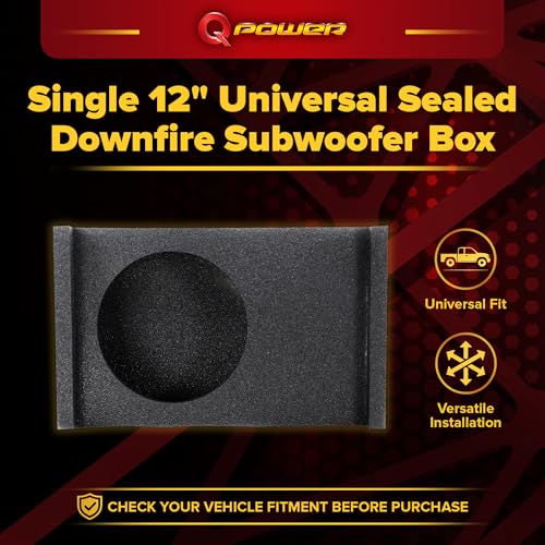 QPower Single 12-Inch Downfire or Behind-Seat Speaker Box, Features 0.75 Cubic Feet of Airspace, Compatible with Most GMC, Chevrolet, and Ford Trucks - style: 12" QBOMB
