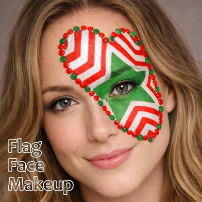 Green White Red Face Body Paint Set, Mexico Flag Face Painting Kit with Painting Brushes for Halloween, Water Based Face Paints for Xmas Elf, Grinch, Orcs, Day of the Dead Skull & Monster SFX Make-Up - color: Green+White+Red+3Pcs Brushes