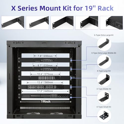 Rack Mount Kit for 8.7 inch Switches, Adjustable Rack Ears for Netgear, Cisco, D-Link, TRENDnet and HP Products, Mount 8.7" Wide to 19" Equipment, Adjustable Hole Distance 14-30mm