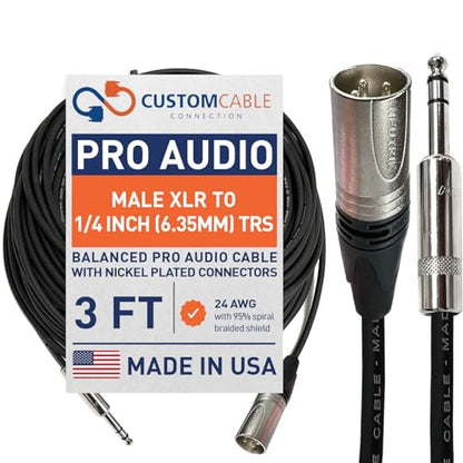 Custom Cable Connection 3 Foot Neutrik NC3MXX Male XLR to Neutrik Rean NYS228 1/4 Inch (6.35mm) TRS Balanced Pro Audio Cable - size: 3 Foot, style: Male (Black)