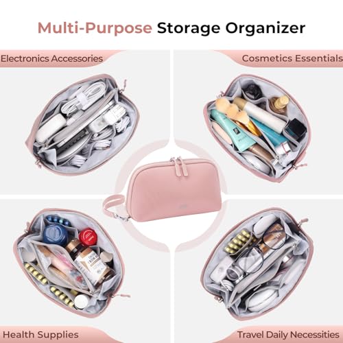 FYY Travel Cable Organizer - 8 Compartments, Lightweight, Water Repellent - color: Pink, size: (L) 9.6"× 5.5"× 3.7"