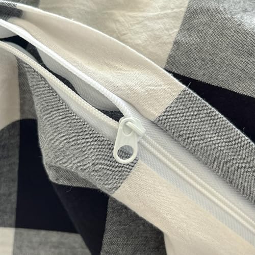 FACE TWO FACE Bedding Duvet Cover Set100% Washed Cotton Duvet Cover Linen Like Textured Breathable Durable Soft Comfy (Queen, Black and White Grid) - color: Black and White Grid, size: Queen