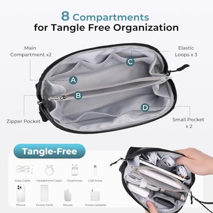 FYY Travel Cable Organizer - 8 Compartments, Lightweight, Water Repellent - color: Black, size: (S) 8.1"× 4.7"× 2.9"
