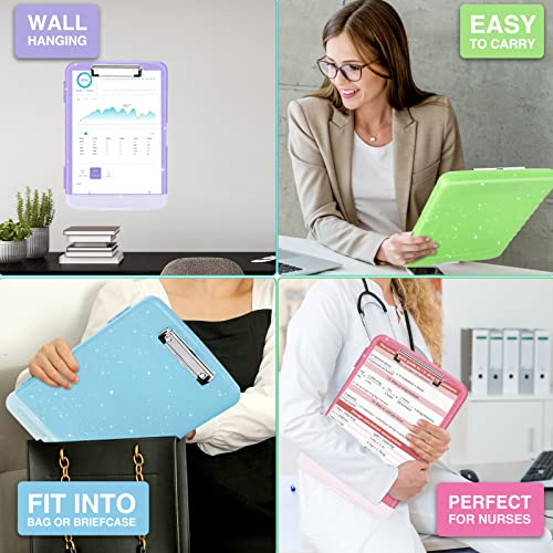 Sooez Glitter Clipboard with Storage, High Capacity Clip Boards 8.5x11 with Pen Holder, Cute Clipboards with Low Profile Clip, Sparkle Plastic Organizer Case Box for Women & Kids, Side Opening - color: Glitter Blue