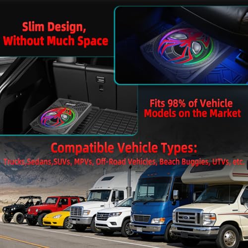 2026 Upgraded 1600W Car Subwoofers, 10" Ultra-Thin Powered Under-Seat Subs with Built-in Amplifier, (LPF/Gain/Bass Boost) RGB Ambient Lights, Independent Bass Knob, High Output Distortion-Free Audio - color: Red MJHS