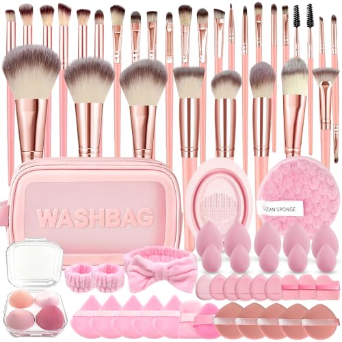 70Pcs Makeup Brushes Set, Pink Professional Makeup Brush Set Multi-functional Makeup Brush Kit, Eye and Face Makeup Brushes & Tools, Premium Synthetic Facial Makeup Accessories - color: Pink