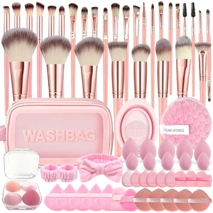 70Pcs Makeup Brushes Set, Pink Professional Makeup Brush Set Multi-functional Makeup Brush Kit, Eye and Face Makeup Brushes & Tools, Premium Synthetic Facial Makeup Accessories - color: Pink