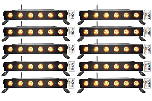 Rockville Best Strip 60 Black Rechargeable RGBWA+UV Wash Light Bar, 10-Pack | Wireless DMX, 6x6W LEDs, Remote, Up to 22-Hour Battery, Sound Activated, 6500 Lux, 8800mAh, Flicker Free, LCD Display