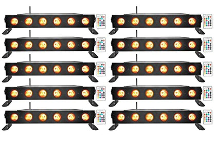 Rockville Best Strip 60 Black Rechargeable RGBWA+UV Wash Light Bar, 10-Pack | Wireless DMX, 6x6W LEDs, Remote, Up to 22-Hour Battery, Sound Activated, 6500 Lux, 8800mAh, Flicker Free, LCD Display
