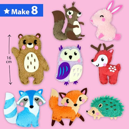 KRAFUN Woodland Animal Sewing Kit for Kids Ages 6+ | 8 Dolls | Sew 8 woodland animals: Bear, Bunny, Fox & Owl. Instructions & felt included. Beginner gift for girls & boys - color: Woodland Animal