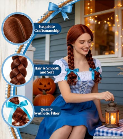 Brown Center Part Braided Wig with Wig Cap, Long Cosplay Hair | Long synthetic brown braid with center part for cosplay, Halloween, anime conventions, carnival costumes, and parties - color: Deep Brown