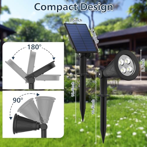 T-SUNUS Solar Spotlights Outdoor, Waterproof IP65 Spot Lights Dusk to Dawn Landscape Spotlight Separate Panel 9.8ft Cable for Halloween Christmas Garden Tree Flag Patio Driveway White 6000K 2 Pack - color: White