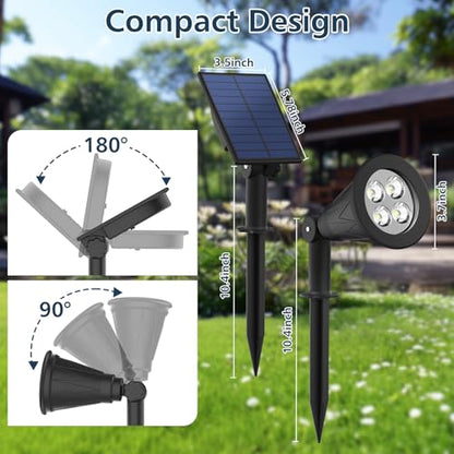 T-SUNUS Solar Spotlights Outdoor, Waterproof IP65 Spot Lights Dusk to Dawn Landscape Spotlight Separate Panel 9.8ft Cable for Halloween Christmas Garden Tree Flag Patio Driveway White 6000K 2 Pack - color: White