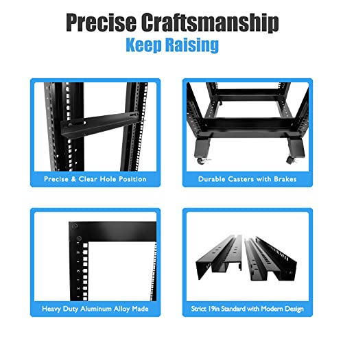 Server Rack Open Frame Rack 4 Post 19 inch Adjustable Server/Audio Rack Cold Rolled Steel (15U-24 Depth, Black-15U) - size: 15U-24"Depth