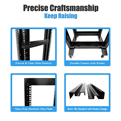 Server Rack Open Frame Rack 4 Post 19 inch Adjustable Server/Audio Rack Cold Rolled Steel (15U-24 Depth, Black-15U) - size: 15U-24"Depth