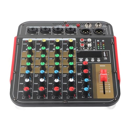 Jeanoko Audio Mixer Sound Mixing Console,Professional Mixing Console, 4 Channel Audio Mixer Controller USB Input 3 Band EQ Metal for Party KTV for Professional and Beginners