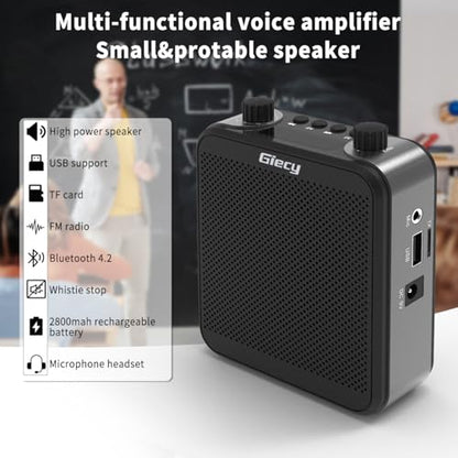 30W Portable Voice Amplifier with Wireless Microphone Headset, 2800mAh Rechargeable PA System Speaker Personal Microphone Speech Power Amplifiers Loudspeaker for Teachers/Metting/Tour Guide - size: Standard Black