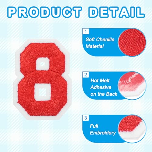 MECCANIXITY Iron on Number Patches 2" Number 8 Iron on Embroidered Patch Sew on Letter Stickers Applique for Repairing Clothing Jeans Shoes Hats DIY(Red, Pack of 9) - style: Number 8