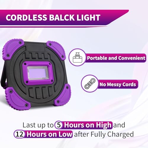 Rechargeable LED Black Light, Cordless 395nm Battery Powered Black Lights, Body Painting, Fishing, Halloween Party, Neon Glow Party, Fluorescent Poster, Christmas, 1 Pack