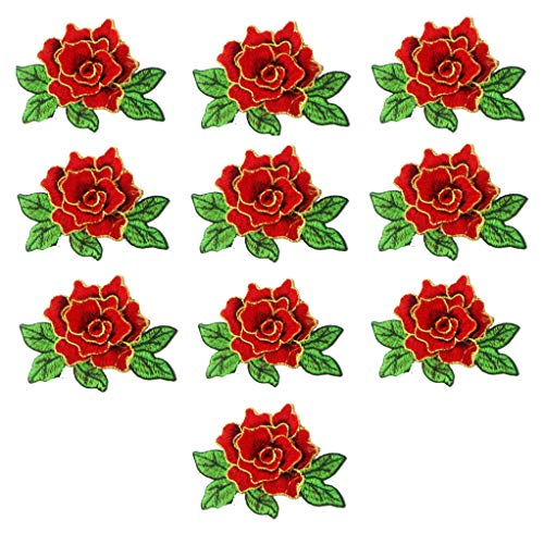 10 Pieces 3D Rose Embroidered Patch Flower Sew on Patches Applique Sewing Crafts Kit for Clothes Jeans Jackets Bags DIY Embellishments Decorations (Red) - color: Red