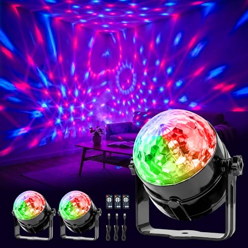 FALOVE 3 Pack RGB Disco Ball Lights with Sound Activation for Party Decor