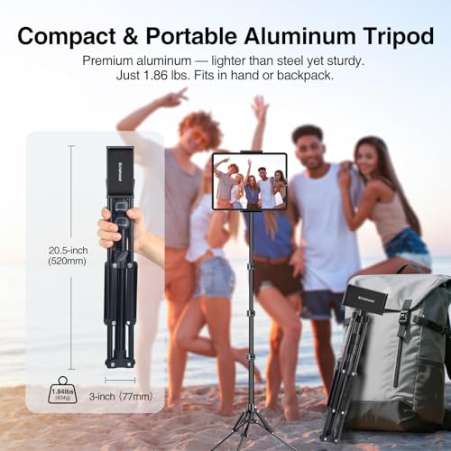 elitehood 65in Portable & Lightweight Aluminum iPad Tripod Stand for Music | 360° Swivel Tilt Adjustable iPad Stand Floor, Tablet Tripod for Watching & Recording, Fit iPad Pro 13 12.9 Air 11 Mini 6