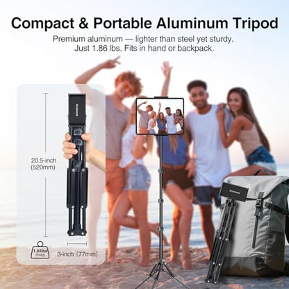 elitehood 65in Portable & Lightweight Aluminum iPad Tripod Stand for Music | 360° Swivel Tilt Adjustable iPad Stand Floor, Tablet Tripod for Watching & Recording, Fit iPad Pro 13 12.9 Air 11 Mini 6