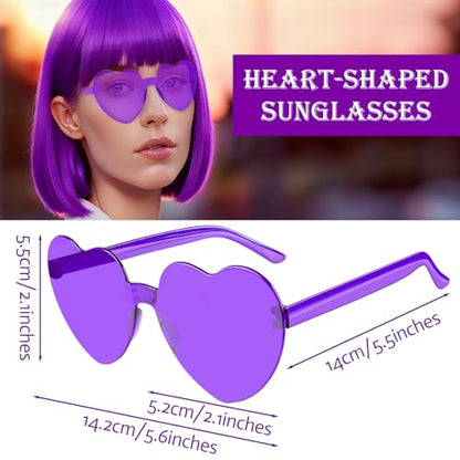 2 Pack Purple Bob Wig with Bangs Heart Sunglasses for Women, Neon Bobs Funny Party Wigs Synthetic for Adults Birthday Valentine's Day Bachelorette Mardi Gras Party Christmas Halloween Costume - color: Purple