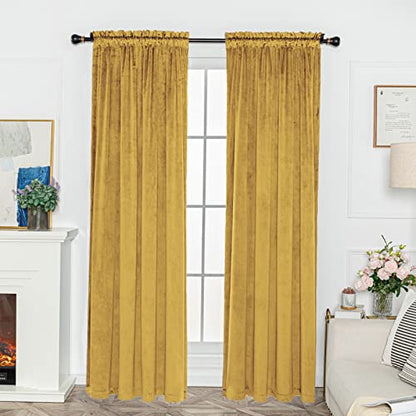 FY FIBER HOUSE Rod Pocket Velvet Window Curtains Blackout Drapes Panels Window Treatment Curtain Sets Thermal Insulated Drapes W52 X L108 Inch 1 Pair(2 Panels) Gold Yellow - color: Gold Yellow, size: 108"W x 52"L (Pack of 2)