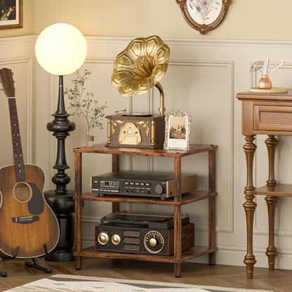 LELELINKY 3-Tier AV Media Player Stand, Brown Stereo Cabinet, Modern Stereo Cabine,Game Console Shelf,Wooden TV Stand,Multifunctional Entertainment Center, Suitable for Home, Conference Room - color: Brown, size: 3 Tier