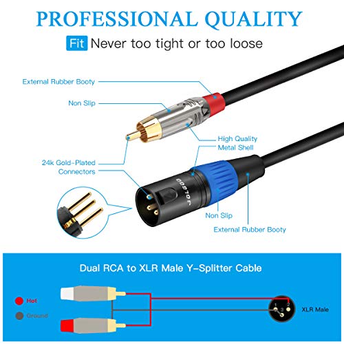 JOLGOO Unbalanced Dual RCA to XLR Male Y Splitter Patch Microphone Cable, 1 XLR Male to 2 RCA Male Y Adapter Cord Cable, 3.3 Feet - size: 3.3 Feet, style: Dual RCA Male to XLR Male